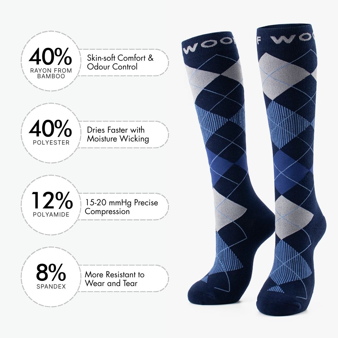 Midnight Argyle Bamboo Compression Socks